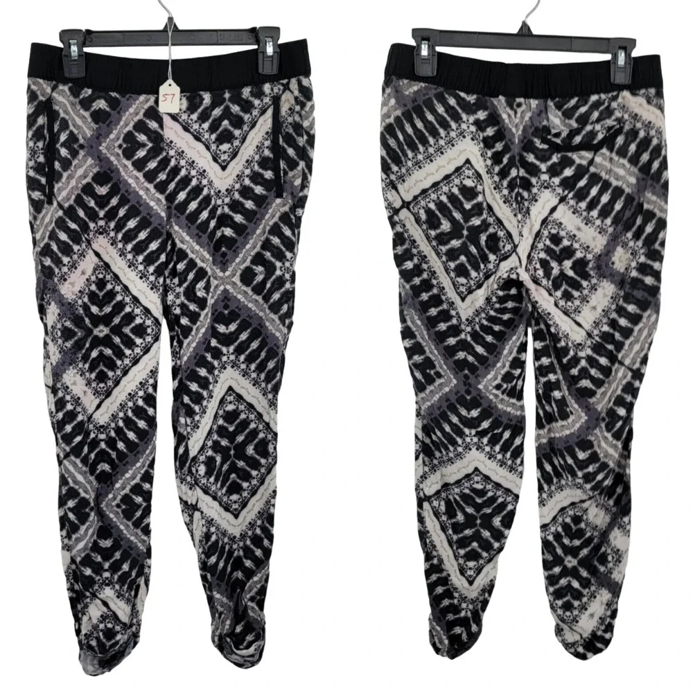 Hurley Pants Joggers Loungewear Elastic Waist Tapered Cuffed‎ Hem Print Black S